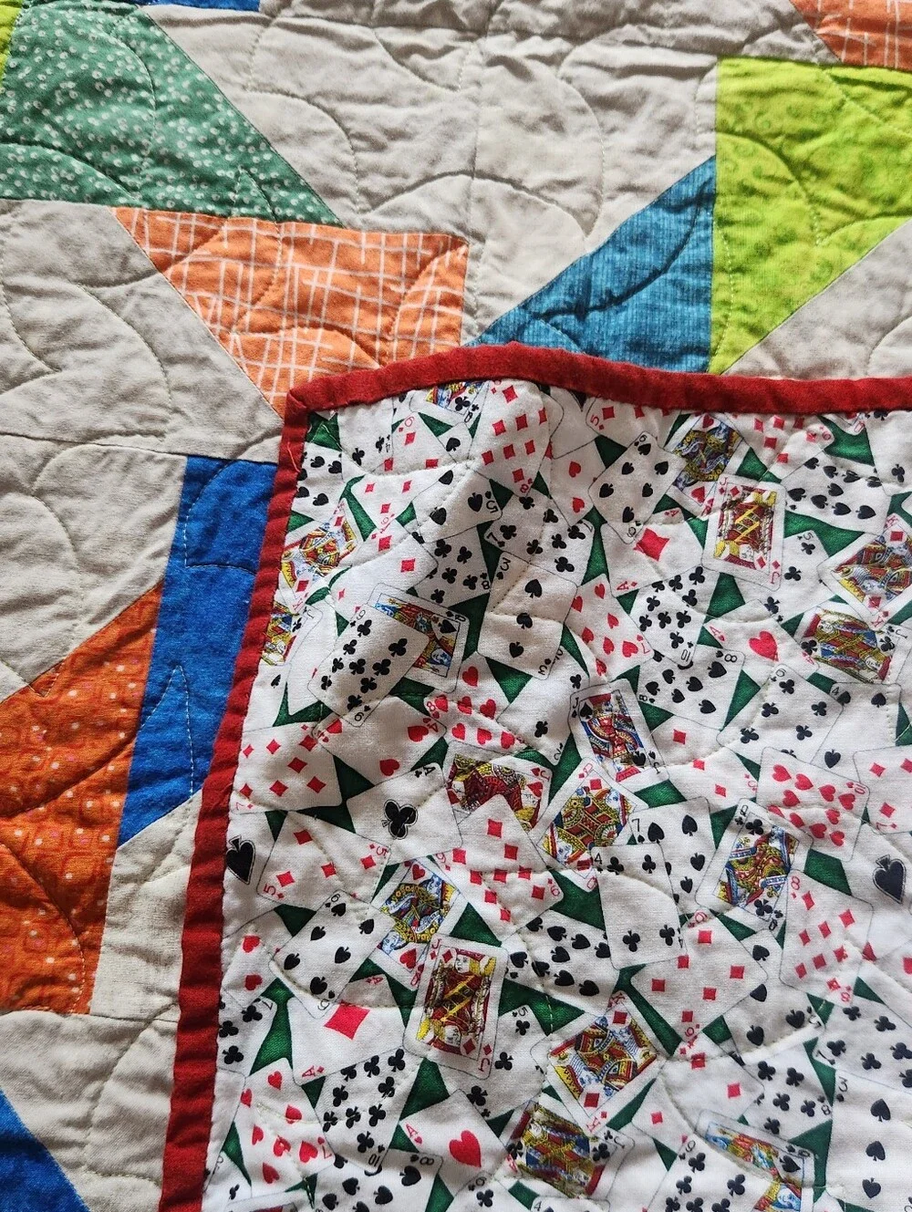 HANDMADE Patchwork Quilt Throw 40 x 50 Face Card Backing Geometric Cotton